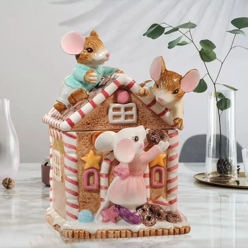 European-style Ceramic Germination Mouse Candy Can Zodiac Mouse Home Storage Pot Home Decoration Gift Crafts