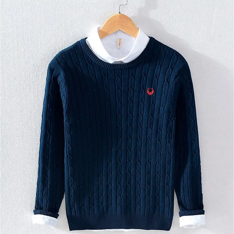 100% Cotton Autumn Winter Mens Sweaters Long Sleeve Pullovers Sweaters Casual Mens Knitted Wear Fashion Slim Fit Men Tops