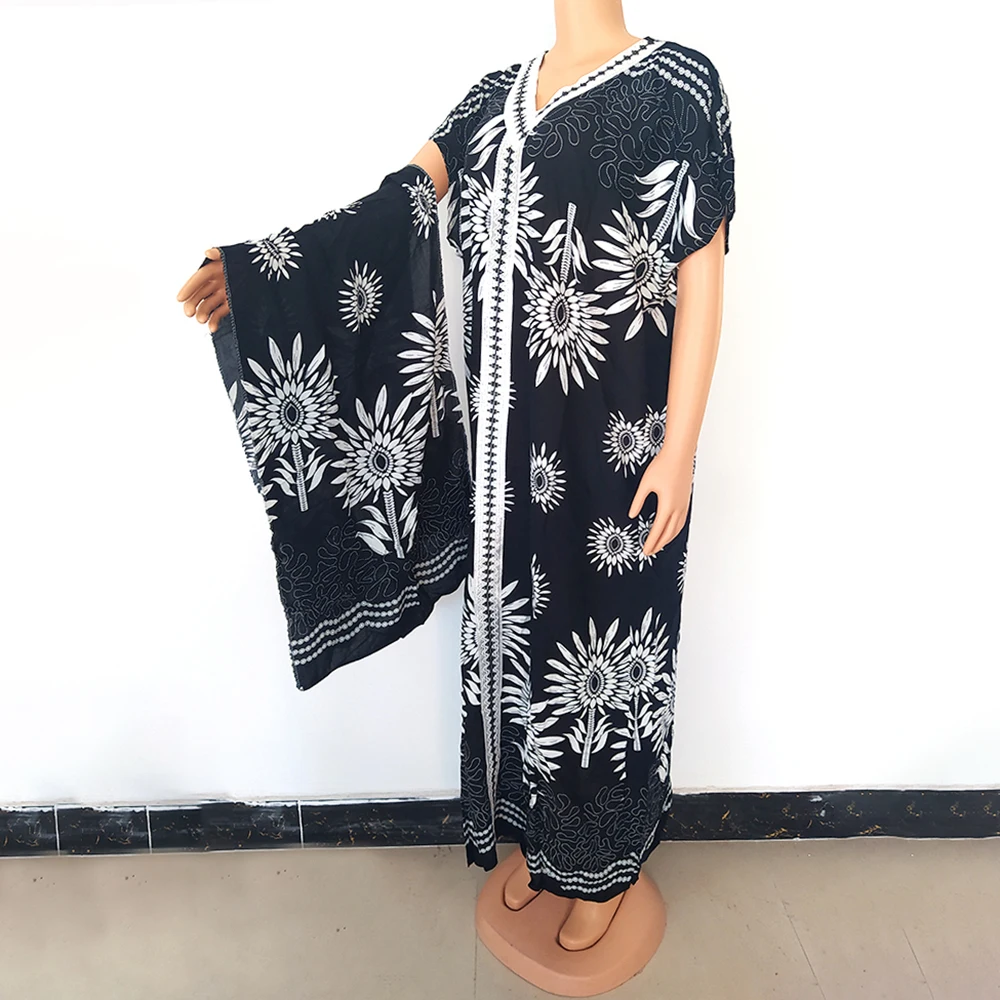 Summer African Women Dresses Pullover Flowers Print Vintage Vestidos Applique Maxi Long Dress For Daily Africaine Lady