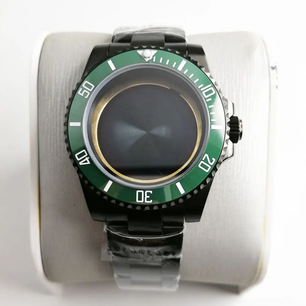 

PVD Plated Watch Case 40mm with Green Bezel Sapphire Glass Fit ETA 2836 MIYOTA Movement