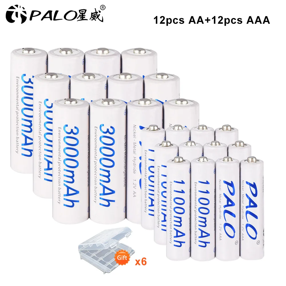 PALO 3000mAh AA Akku + 1100mAh AAA Akkus AA 1,2 V Ni-Mh AA Batterie AAA Batterien mit LCD Ladegerät