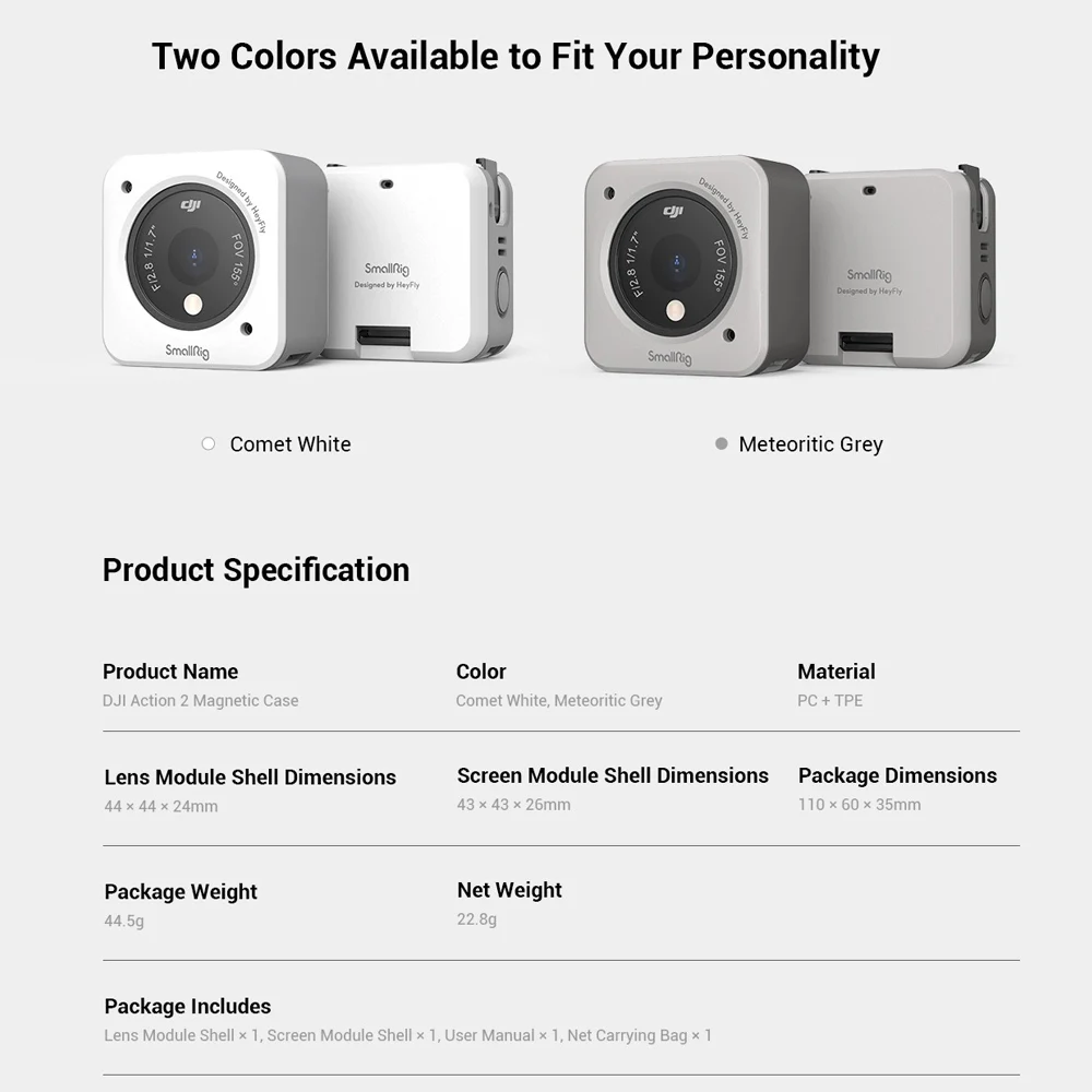 SmallRig-funda magnética para DJI Action2, accesorio blanco y gris, antiarañazos, anticaída, antideslizante, se adapta a múltiples escenas, 3626