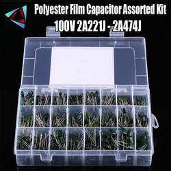 700PCS/lot 24Value Capacitor kit 100V 2A221J to 2A474J Polyester Film Capacitor Assorted Kit 0.47nF 0.68nF 1nF 2.2nF Capacitors