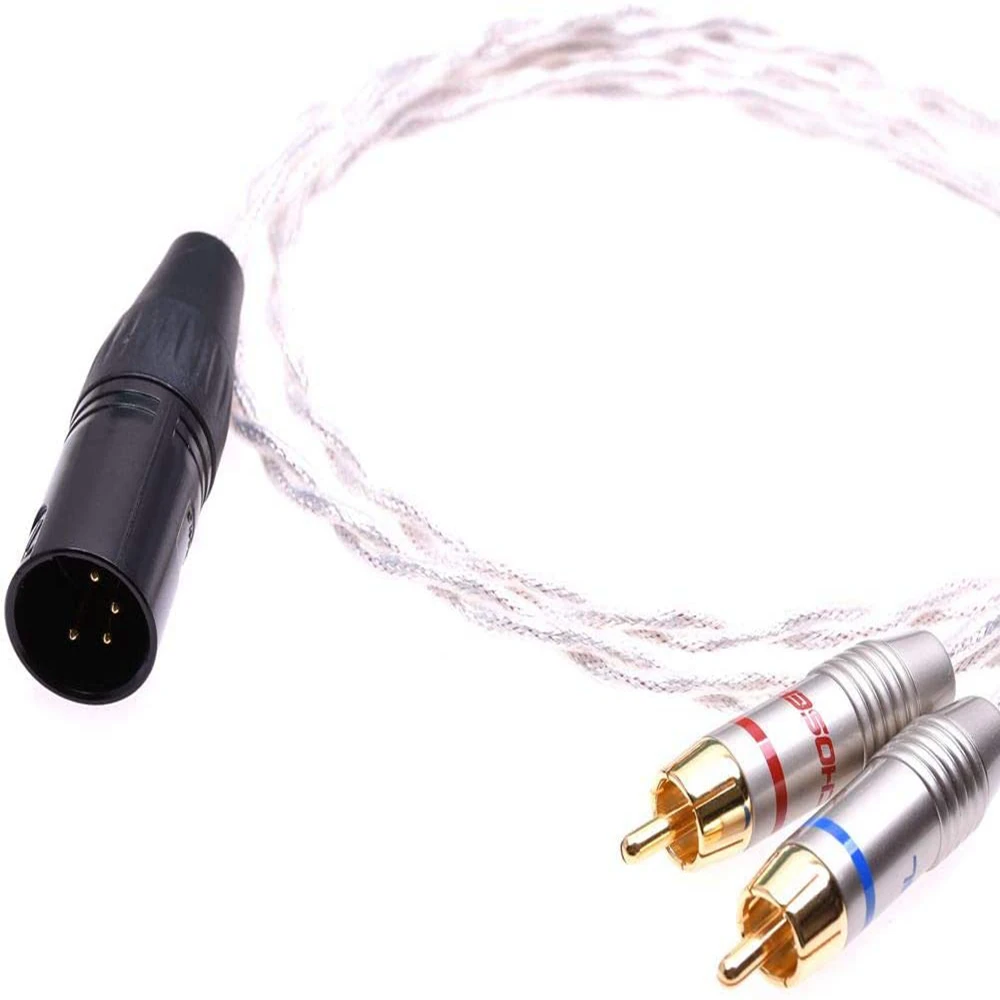 

GAGACOCC Clear Silver Plated Shield Cable 4 Pin XLR Male to 2 RCA Male Balanced Audio Adapter Upgrade Cable Extension Cord