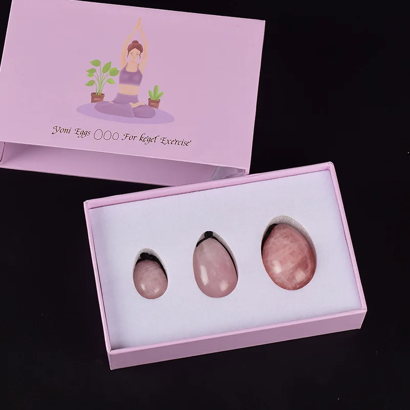 Bola de masaje vaginal de piedra Gouache, juego de huevos Yoni, cuarzo rosa Natural, ejercicio Kegel, huevo de Jade, masajeador de Jade para apretar músculos vaginales