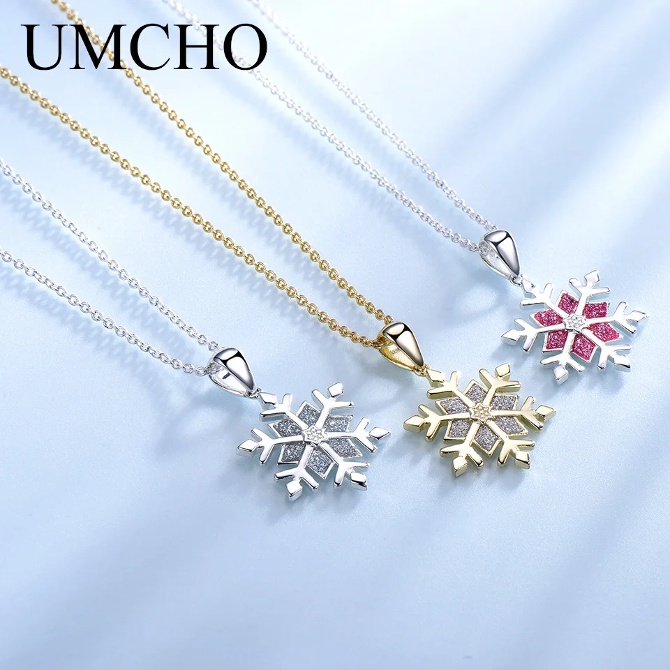 

UMCHO Snowflake Sterling Silver 925 Necklace Chain Pendants For Winter Christmas Gift Clothes Match Decoration Fine Jewelry