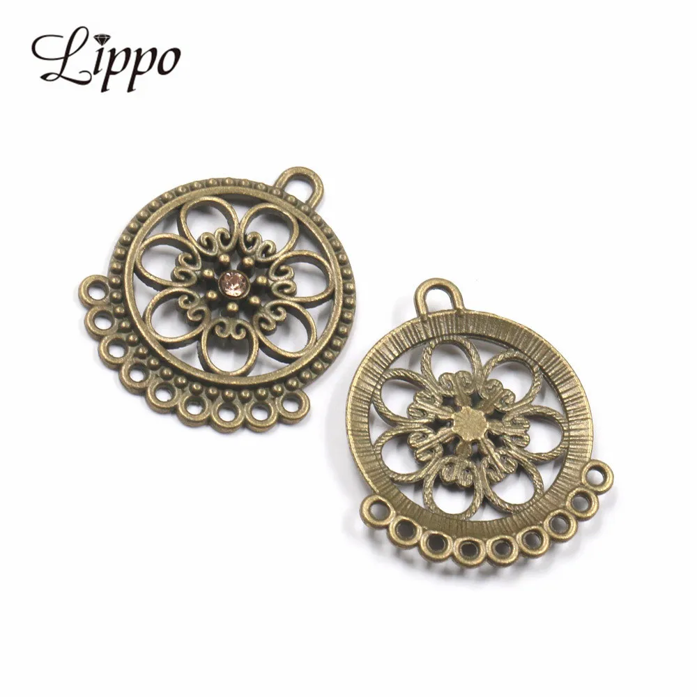 12pcs Dreamcatcher Shape Earring Connector Antique copper plated Flower Pendant Base DIY Earring Jewelry Connectors