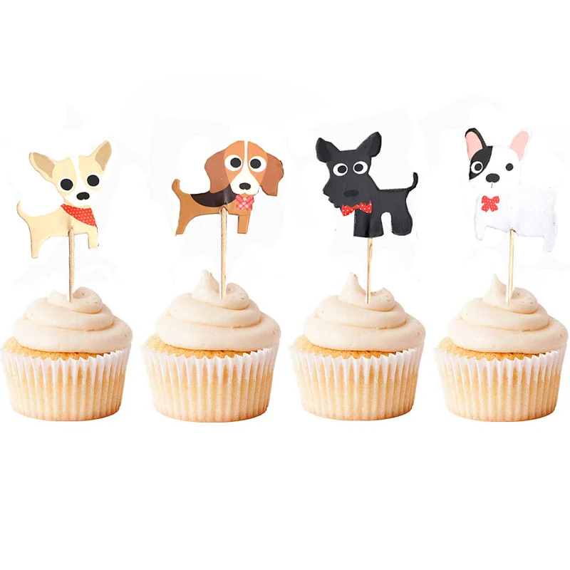 Puppy Dog Cupcake Toppers Pet Theme Baby Shower Birthday Party Cupcake Cake Decorations