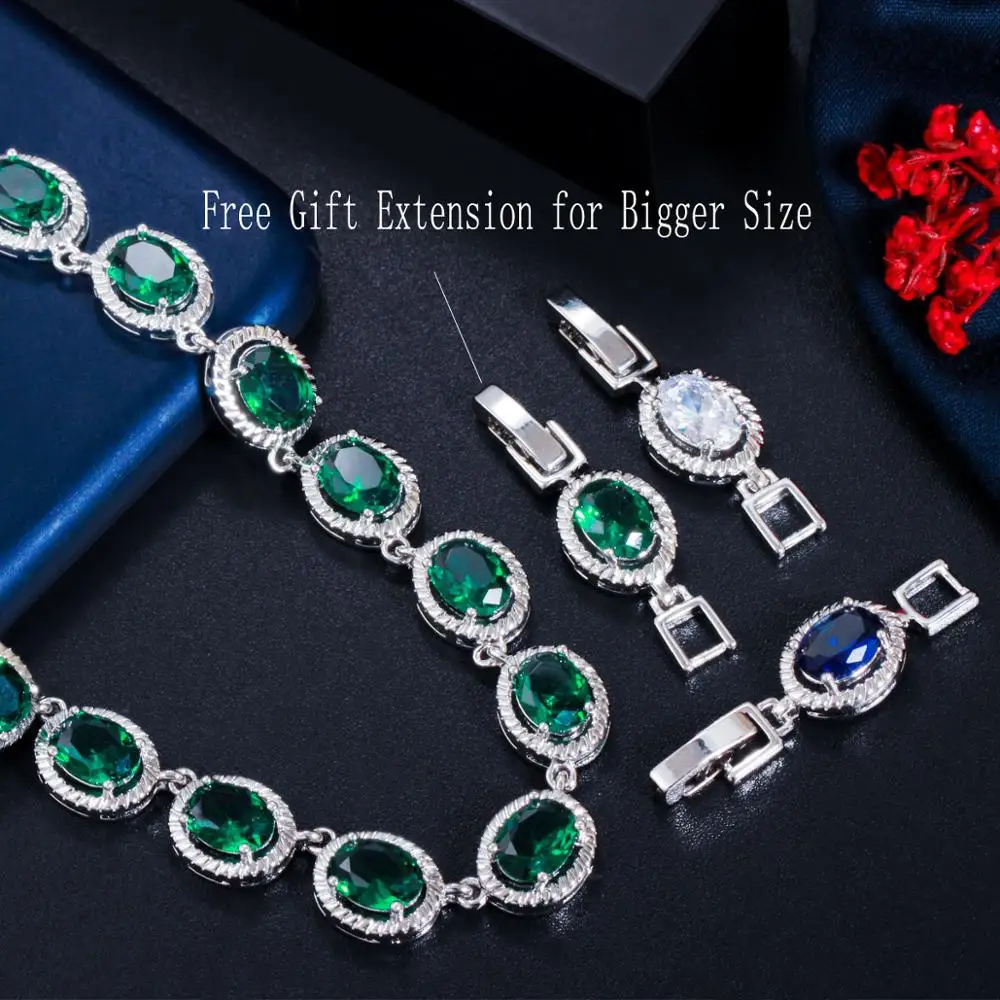 CWWZircons White Gold Color Round Royal Blue Cubic Zircon Crystal Big Necklace and Earrings Jewelry Sets for Women Wedding T481