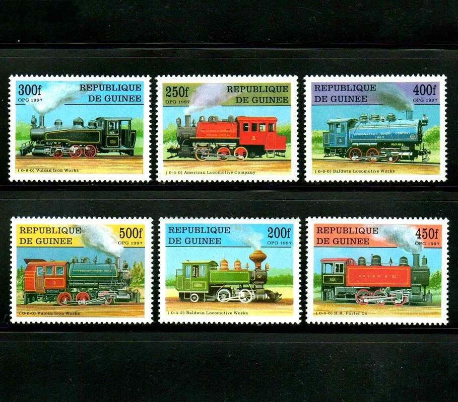 6Pcs/Set New Guinea Post Stamp 1997 Classic Train Stamps MNH