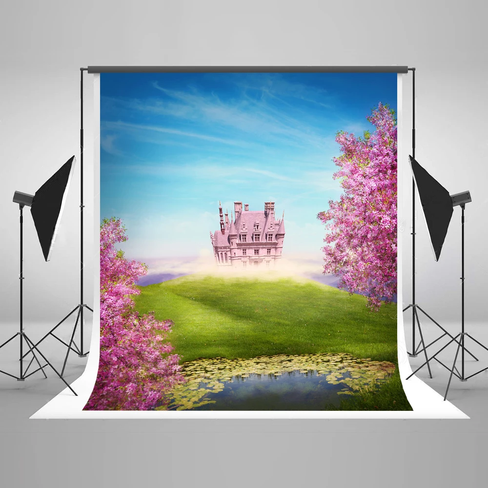 

VinylBDS Children Photography Backdrop Fundo Fotografico Newborn Natural Scenery Blue Sky Cartoon Castle Background Fantasy