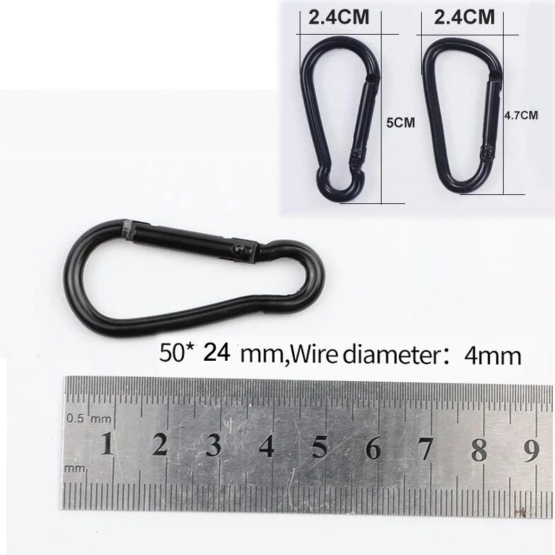 5 PCS Carabiner Black Mini Spring Snap Hook Steel Clip Link Buckle 5x2.4cm Locking Hook Keychain Clip for Camping Hiking