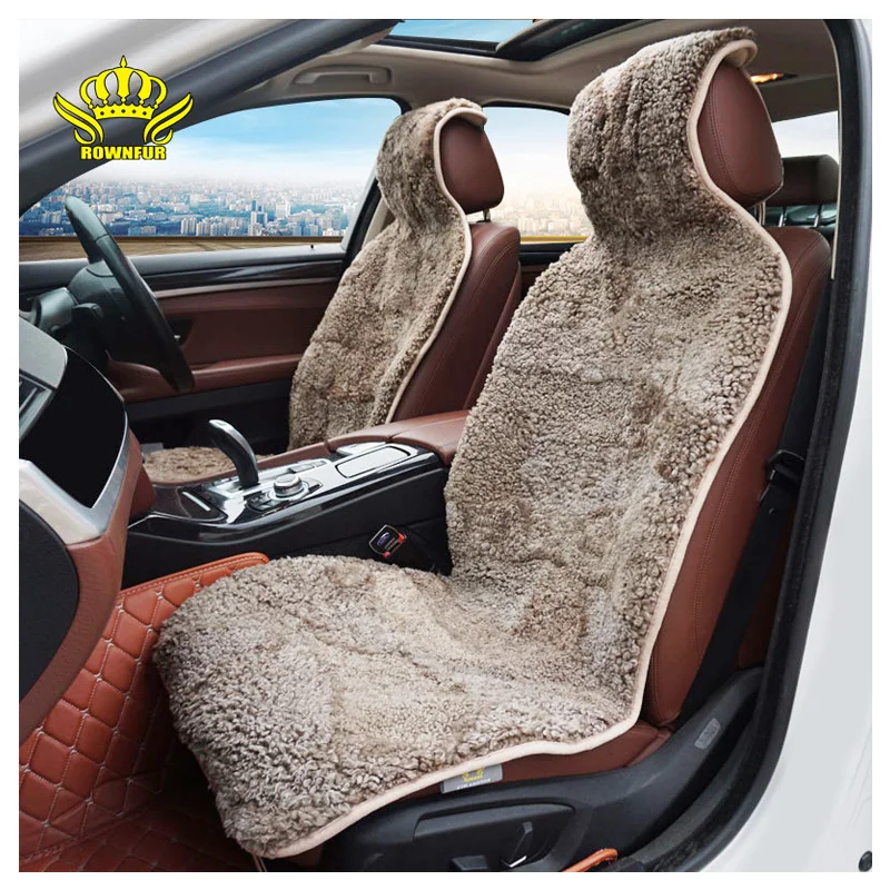 ROWNFUR Brand Universal Car Seat Covers Sheepskin Fur Seat Cushion 2 pc Car Front Seat Or 1 pc Back Seat Automobiles Accessories