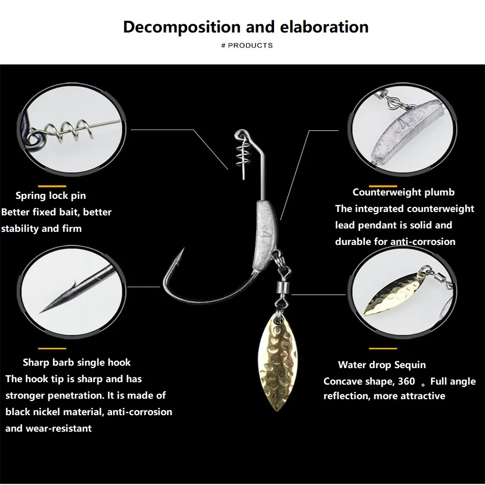 Offset Fishing Hooks 4g 5g 7g Crank Hook with Spoon Soft Baits Add Lead Crank Hook With Lead Sinker Metal Spoon Sequins