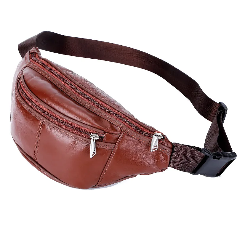 Fashion Genuine Leather Waist Packs Fanny Pack Bags Large Phone Pouch Bags Travel Waist Pack Male Waist Bag Leather Pouch