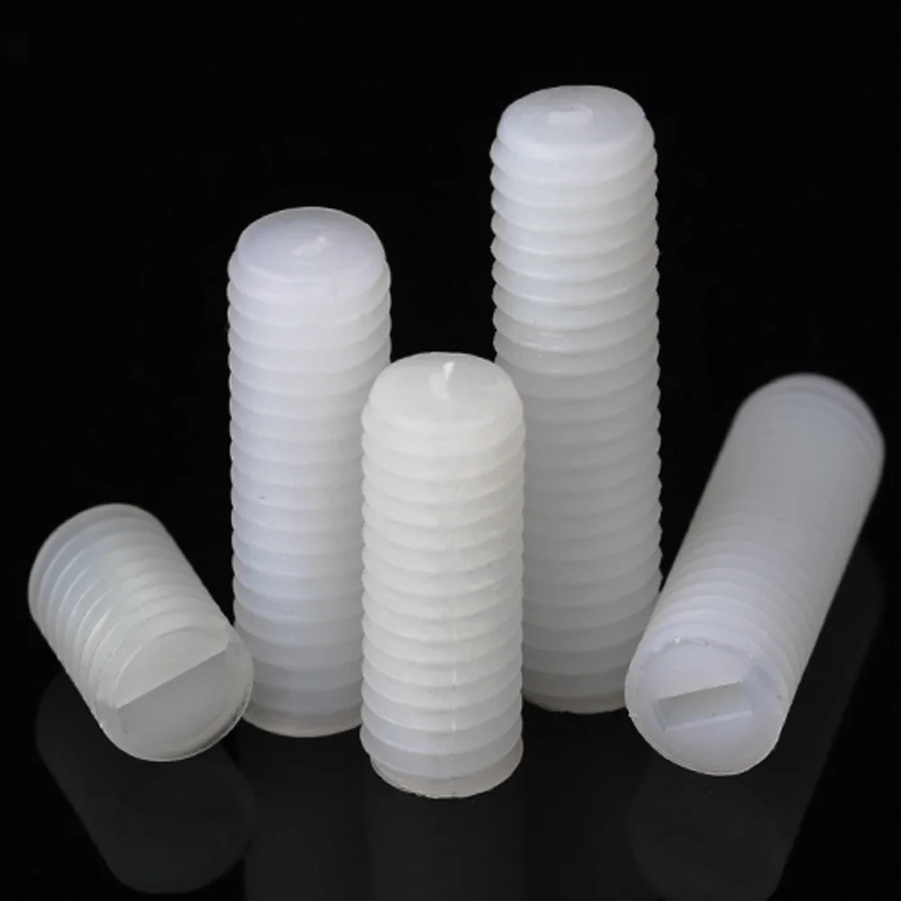10/50x M3 M4 M5 M6 M8 Metric Thread White Nylon Plastic Insulated Slotted Flat Point End No Head Headless Grub Bolt Set Screw 40