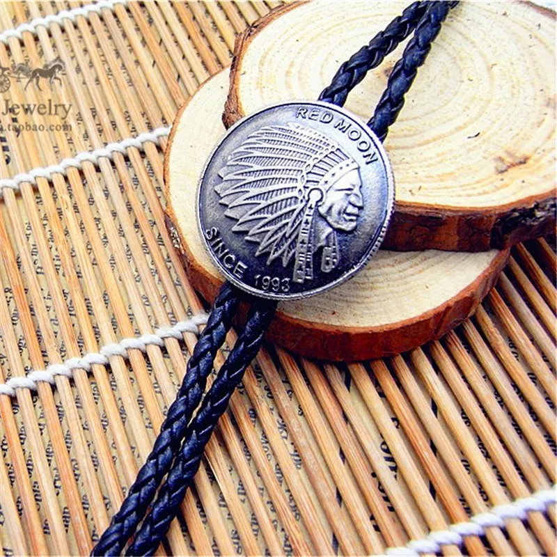 

Bolo tie Retro shirt chain Double color Indian poirot tie rope leather necklace Long tie hang