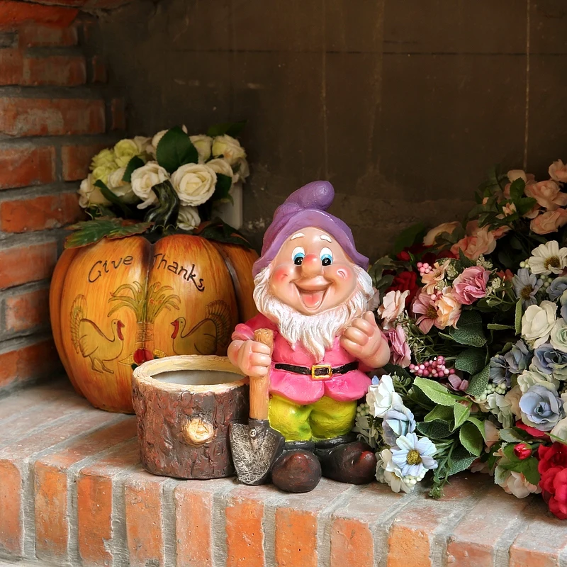 Pastoral Resin Dwarf Flower Pot Accessories Outdoor Garden Ornaments Craft Courtyard Landscape Villa Statue Figurines Decoration