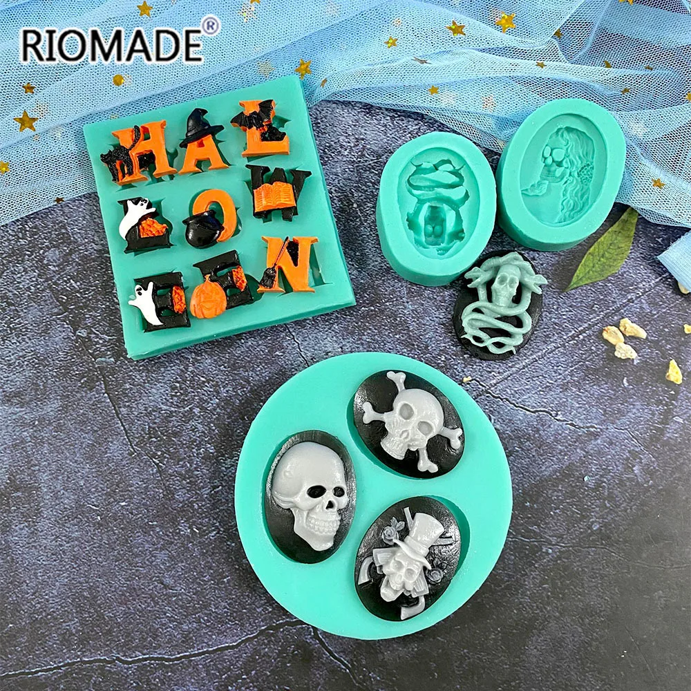 DIY Halloween Decoration Series Fondant Silicone Mold Skull Pumpkin Alphabet Styles Chocolate Sugar Dessert Kitchen Baking Tools