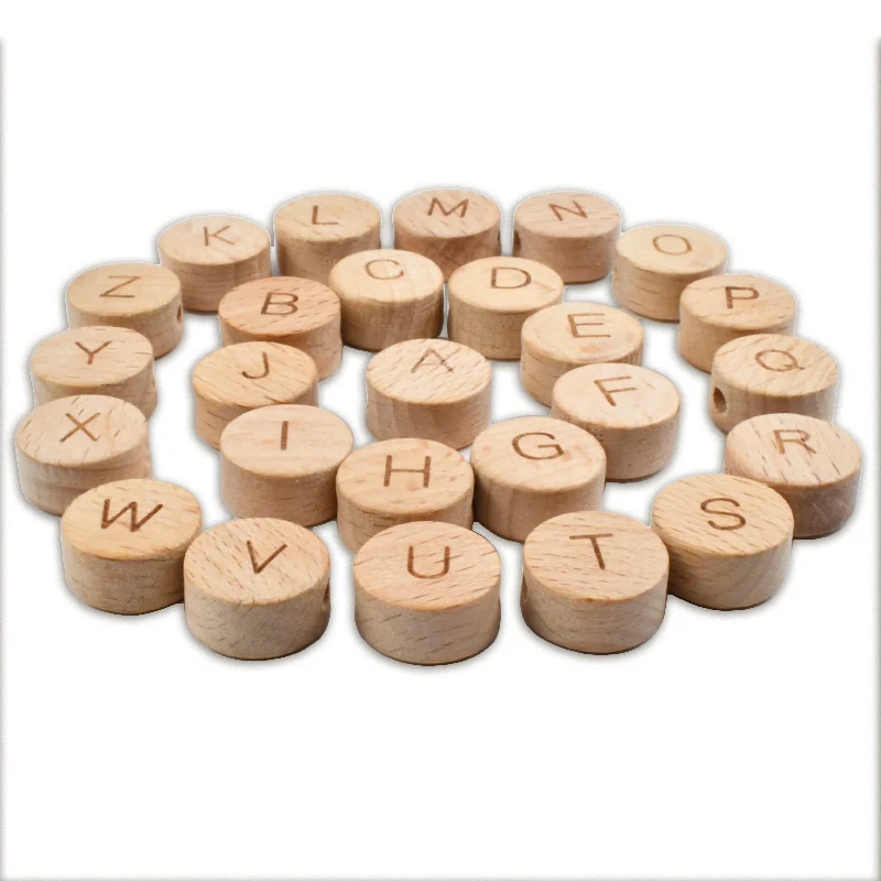 10/20/30/40pcs 15mm Natural Wood Beads Round Letter Number Alphabet Beads For Jewellery Making Diy Bracelet Necklace Accessories