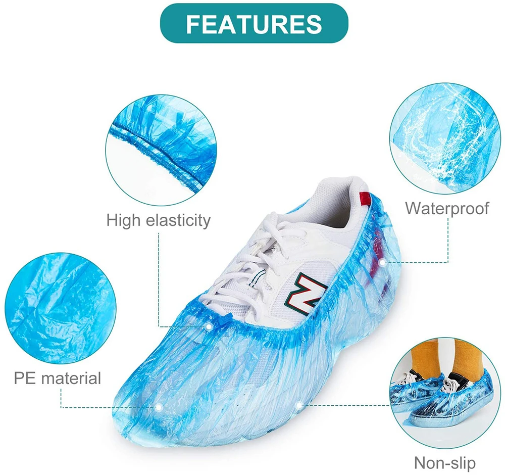 100 pcs Disposable Shoe Cover Blue Plastic Anti Slip Cleaning Overshoes Boot Safety (50 Pairs)