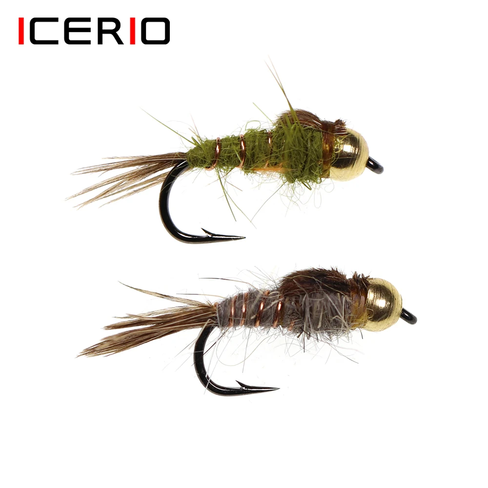 ICERIO 6PCS Brass Bead Head Hare’s-Ear Nymph Trout  Fly Fishing Lure Baits