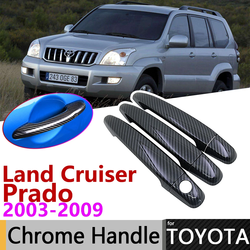 Черная накладка на дверную ручку из углеродного волокна для Toyota Land Cruiser Prado 120 J120 L120 2003 ~ 2009 2004 2005 2006 2007 2008, аксессуары, наклейки, Набор хромированной отделки