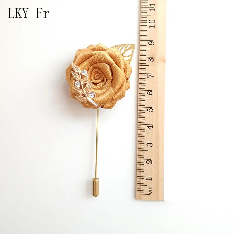 LKY Fr Women Men Handmade Ribbon Rose Boutonniere Corsage Brooch Pin Wedding Boutonniere Groomsmen Prom Suit Accessories Mariage