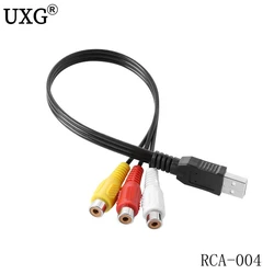 1pcs USB Male Plug To 3 RCA Female Adapter Audio Converter Video AV A/V Cable USB to RCA Cable for HDTV TV Television Wire Cord