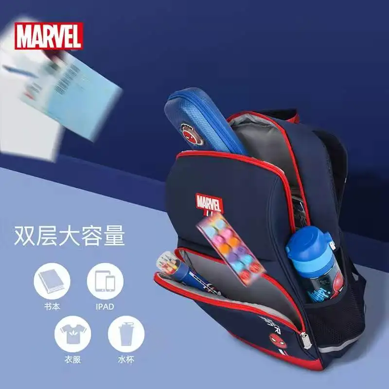 Bolsa escolar Disney para meninos, Mochila ortopédica, Bolsa de ombro para estudante primário Homem-Aranha, Homem de Ferro, Capitão América, Grande