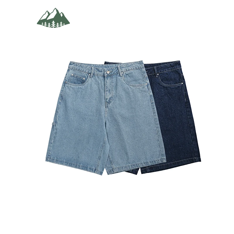 INFLATION Vintage Denim Shorts Man Loose Straight Washed Jeans Shorts Male