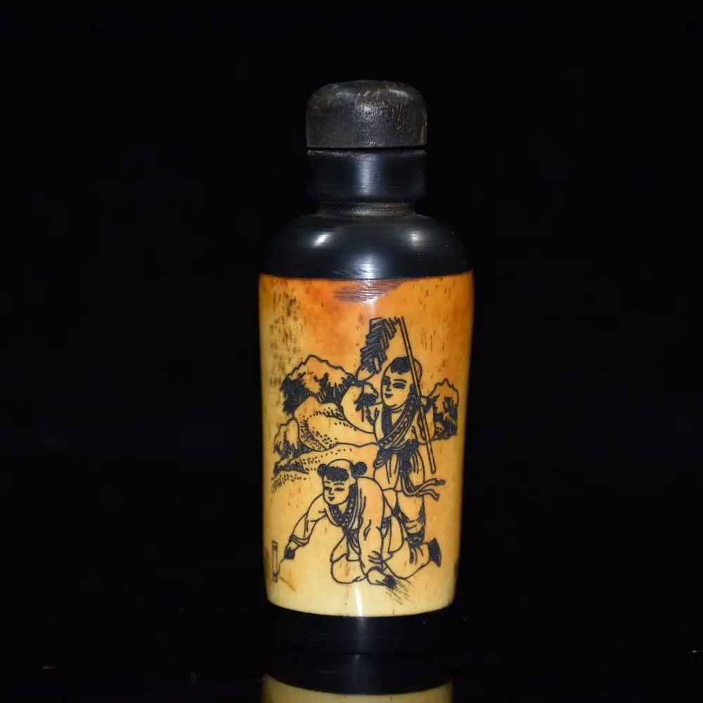 Exquisite Interesting Collection Chinese hand-painted engraved character stories Boy cow bone snuff bottle / pattern random