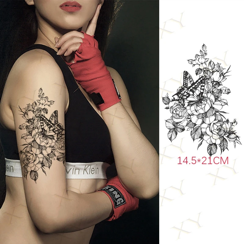 Waterproof Temporary Tattoo Sticker Depraved Angel Wing Flash Tattos Feather Rose Butterfly Body Art Arm Fake Tatoo Women Men