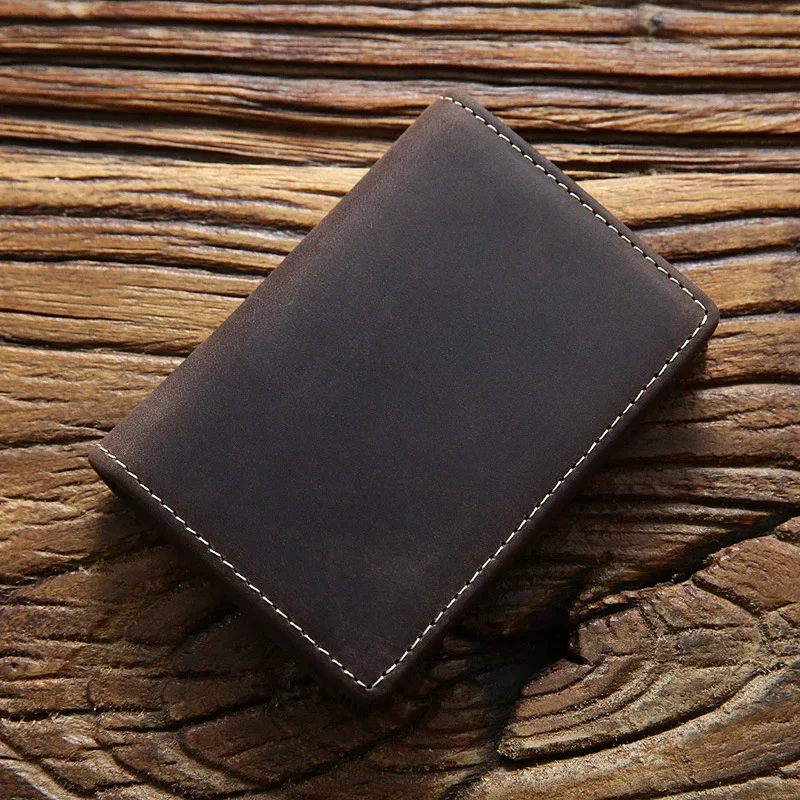 100% Genuine Leather Credit Card Holder For Men Male Vintage Crazy Horse Handmade Short Business ID Case Small Slim Wallet Purse