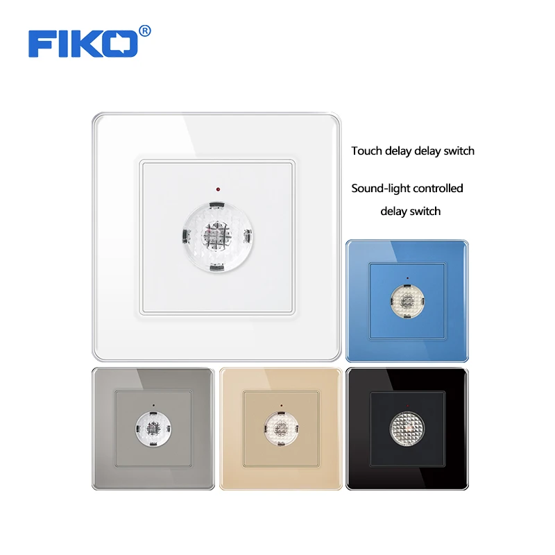 FIKO 86 type five-color tempered glass stair aisle led one touch delay switch acousto-optic delay switch panel