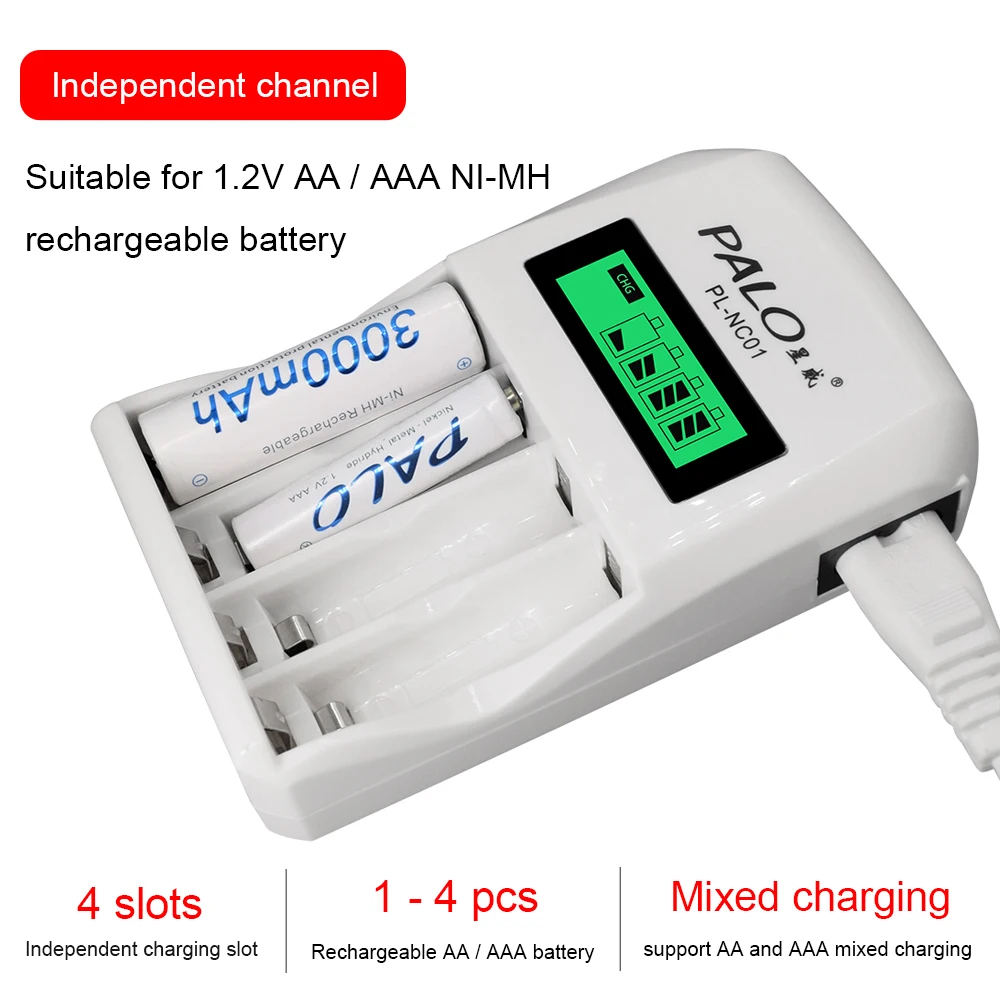 PALO 1.2V AA Rechargeable Battery 3000mAh NIMH 1.2V + 1100mAh AAA Rechargeable Batteries for microphone toy with charger+EU plug