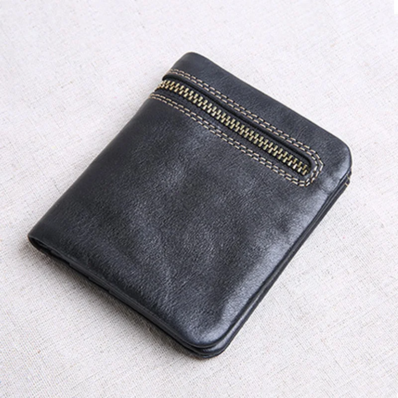 AETOO Mini purse men and women handmade leather ultra-thin soft leather wallet first layer leather wallet short zipper buckle