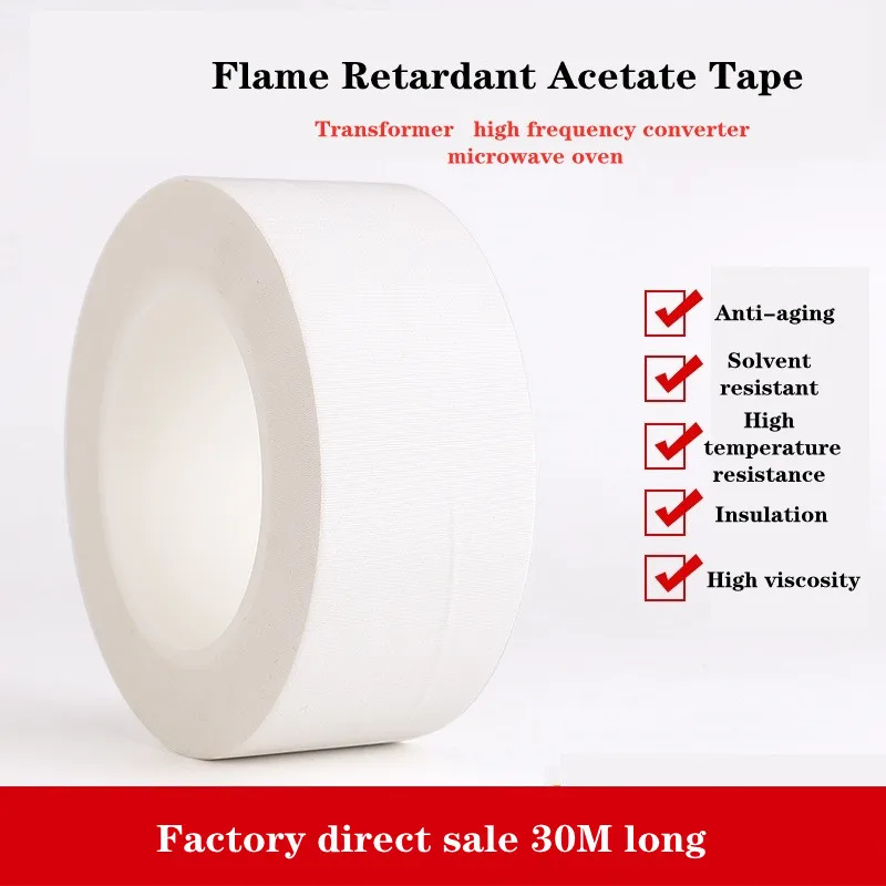 White Adhesive Insulation Acetate Cloth Tape for PC, Motor Wire Wrap Fixed High Temperature Insulation Adhesive Retardant Tape