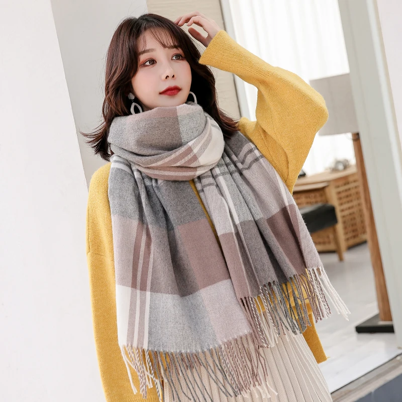 

Large Plaid Wool Scarf for Women Koream Autumn Warm Shawls and Wraps Pashmina Winter Wool Scarves Blanket Echarpe Stole Ladies