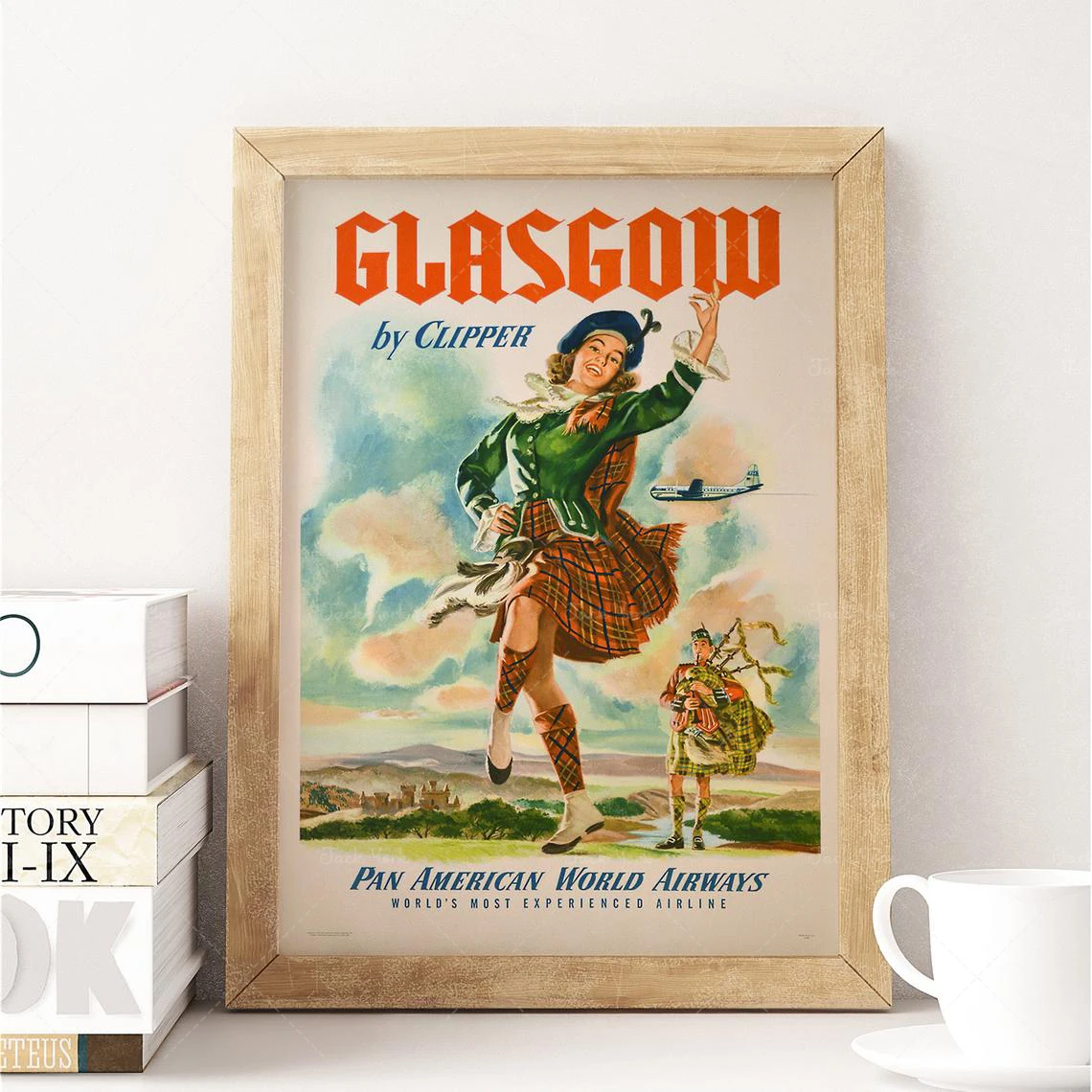 Glasgow by Clipper Travel Vintage UK Travel Poster Art Print