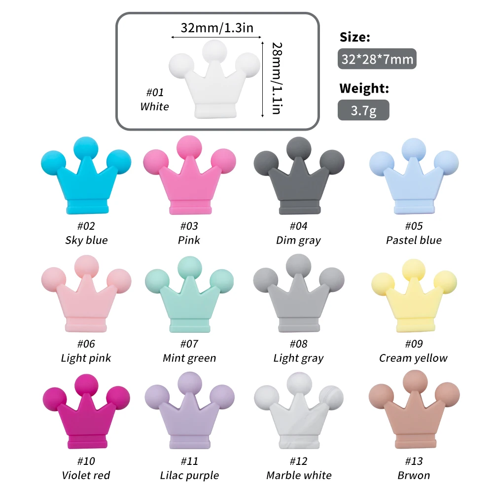 Sunrony 10pcs Crown Silicone Beads For Jewelry Making DIY Food Grade Silicone Pacifier Chain Pendant Accessories Baby Toy