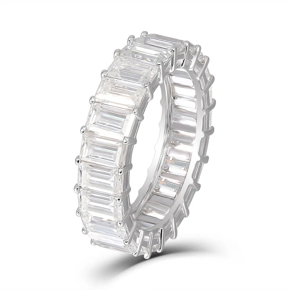 925 SILVER PAVE Emerald cut FULL SQUARE CZ ETERNITY BAND ENGAGEMENT WEDDING Ring Simulated Diamond JEWELRY Size 5,6,7,8,9,10