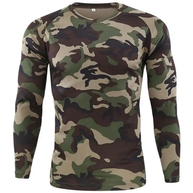 New Outdoor Quick Dry T Shirt Men Tactical Camouflage Long Sleeve Round Neck Sports Tshirt Camo Funny 3D Camouflage T-shirt