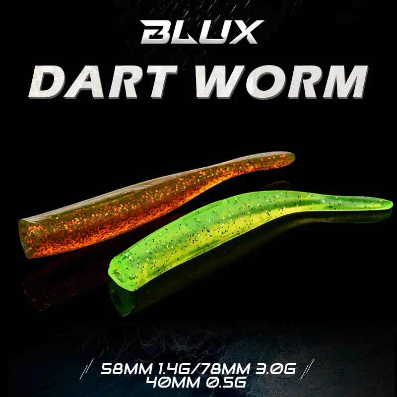 BLUX New Dart Worm Soft Bait 58MM 78MM Jighead Silicone Spinning Fishing Lure Saltwater Freshwater Sea Bass Artificial Tackle