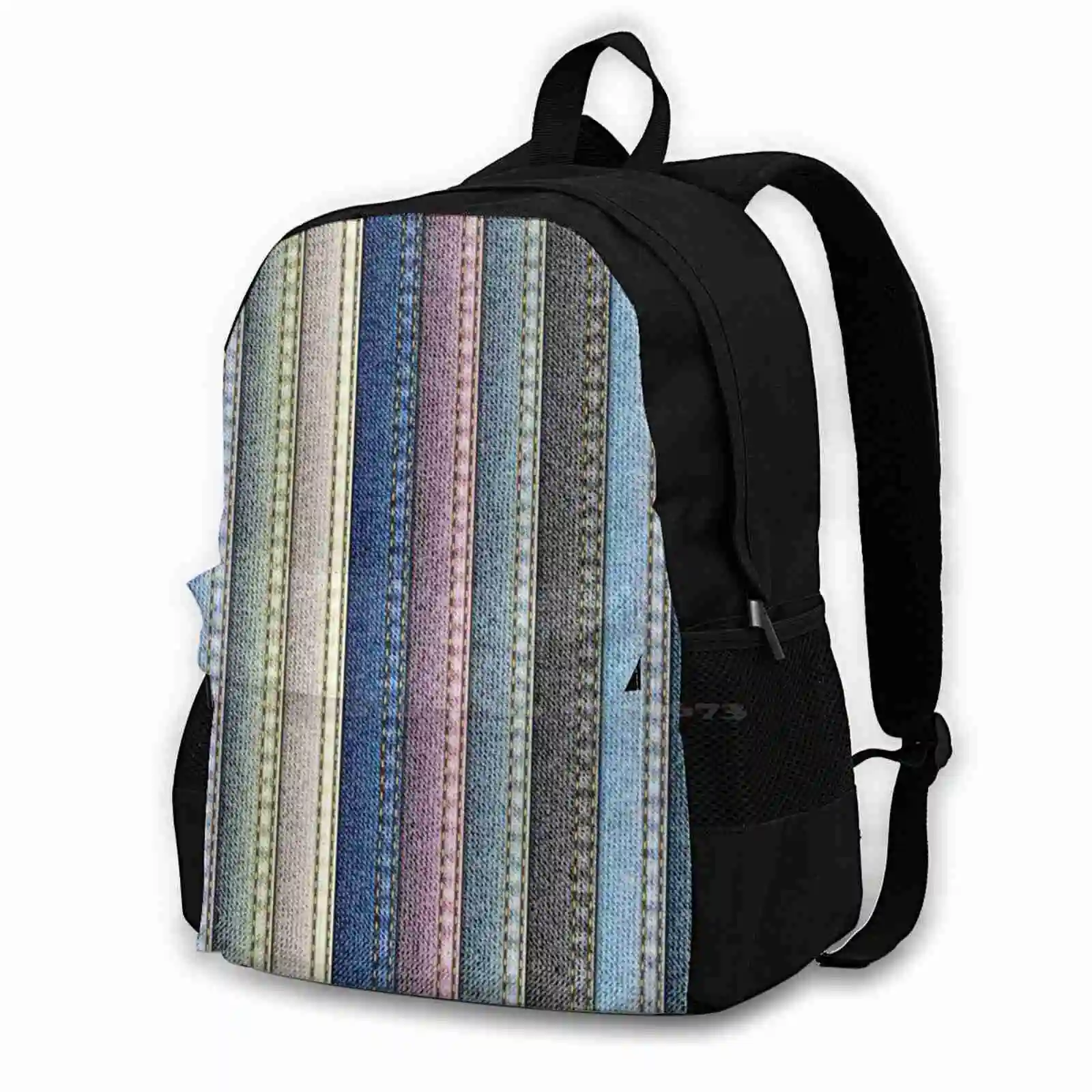 Simple Jeans Pattern Design Laptop Travel School Bags Stripes Lines Sewing Patchwork Denim Texture Jeans Quilting Design