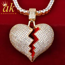 Broken Heart Pedant Necklace For Women Real Gold Plated Hip Hop Jewelry