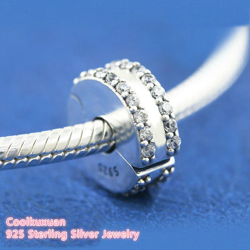 

100% 925 Sterling Silver Double Lined Pave Clip Charm beads Fits Original Pandora bracelets Jewelry Making