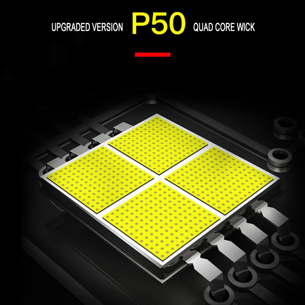 Potente linterna LED con 4 núcleos P70 lámpara con zoom 5 modos de iluminación soporte de antorcha LED para lámparas de caza de carga Mircro