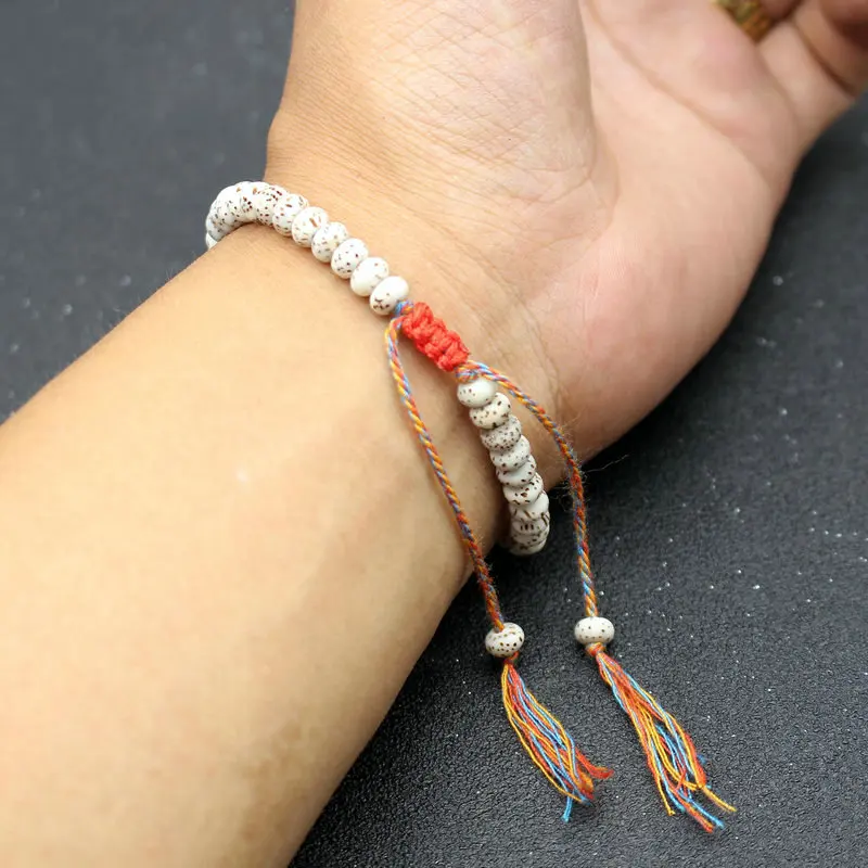 Tibetan Buddhist Colorful Cotton Thread String Natural Bodhi Beads Carved Amulet Charm Bracelets for Women Men Bracelet Jewelry