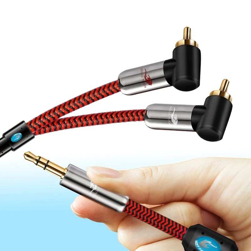 Audiophile Audio Cable 3.5mm Mini Jack to Dual Angled RCA for PC Smart Phone Tablet Speaker Shileding Cable 1M 2M 3M 5M 8M 10M